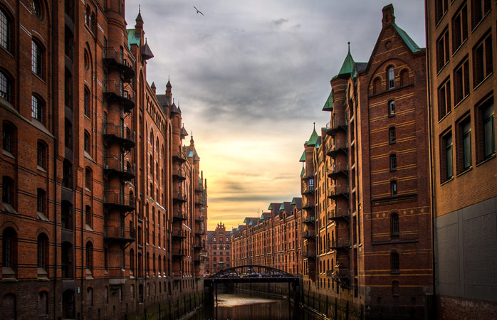 Speicherstadt, the world's largest integrated complex of warehouses, sits among Hamburg's most significant landmarks